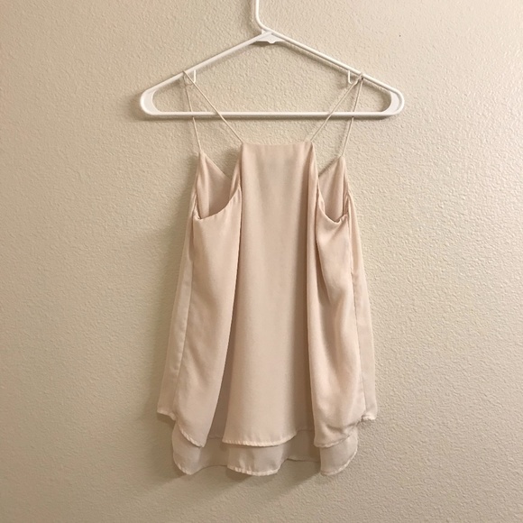 Women's Champagne Flowy Chiffon Panel Overlay Strappy Cami Top In Size 2 - Picture 3 of 7